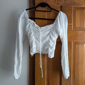 BCBGeneration Boho White Lace-Up Cropped Long Sleeve Top